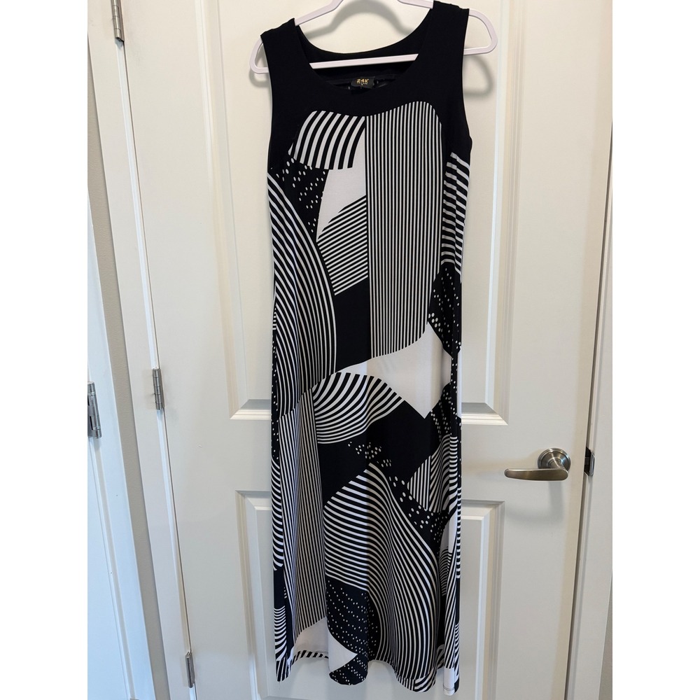 ZAK Womens Black White Geometric Stripe Dot Maxi Dress Size M Sleeveless Canada